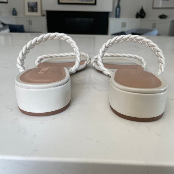 Cushionaire Neptune Braided Two Band Block Heel Vegan Leather Sandal Ivory Sz 9 - Picture 6 of 7